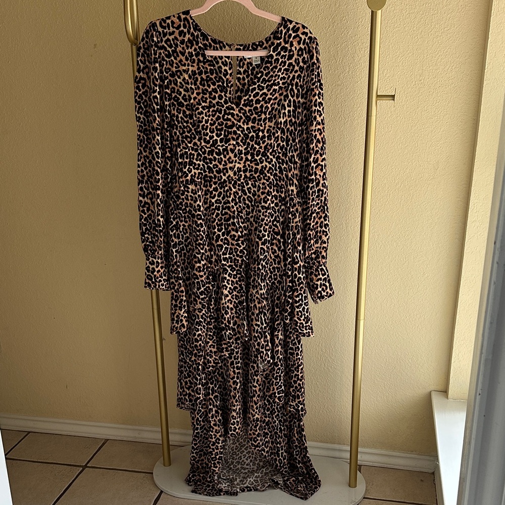 Tiered Ruffle Leopard Print High/Low Maxi Dress - Picture 2 of 9